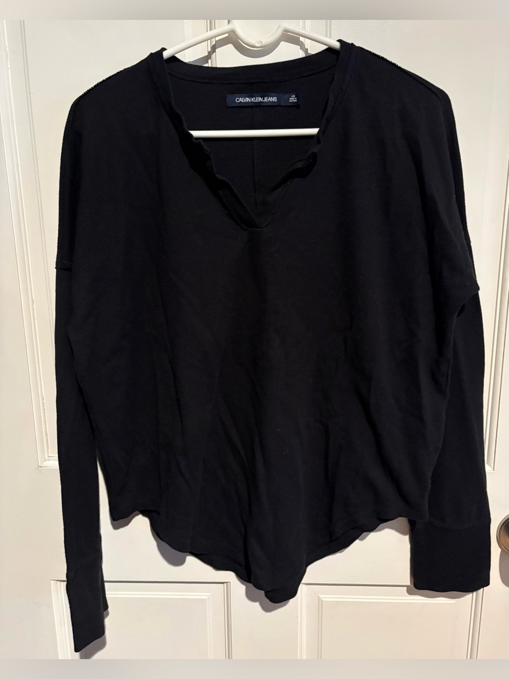 Calvin Klein Jeans Waffle Knit Top Size L Black Long Sleeve